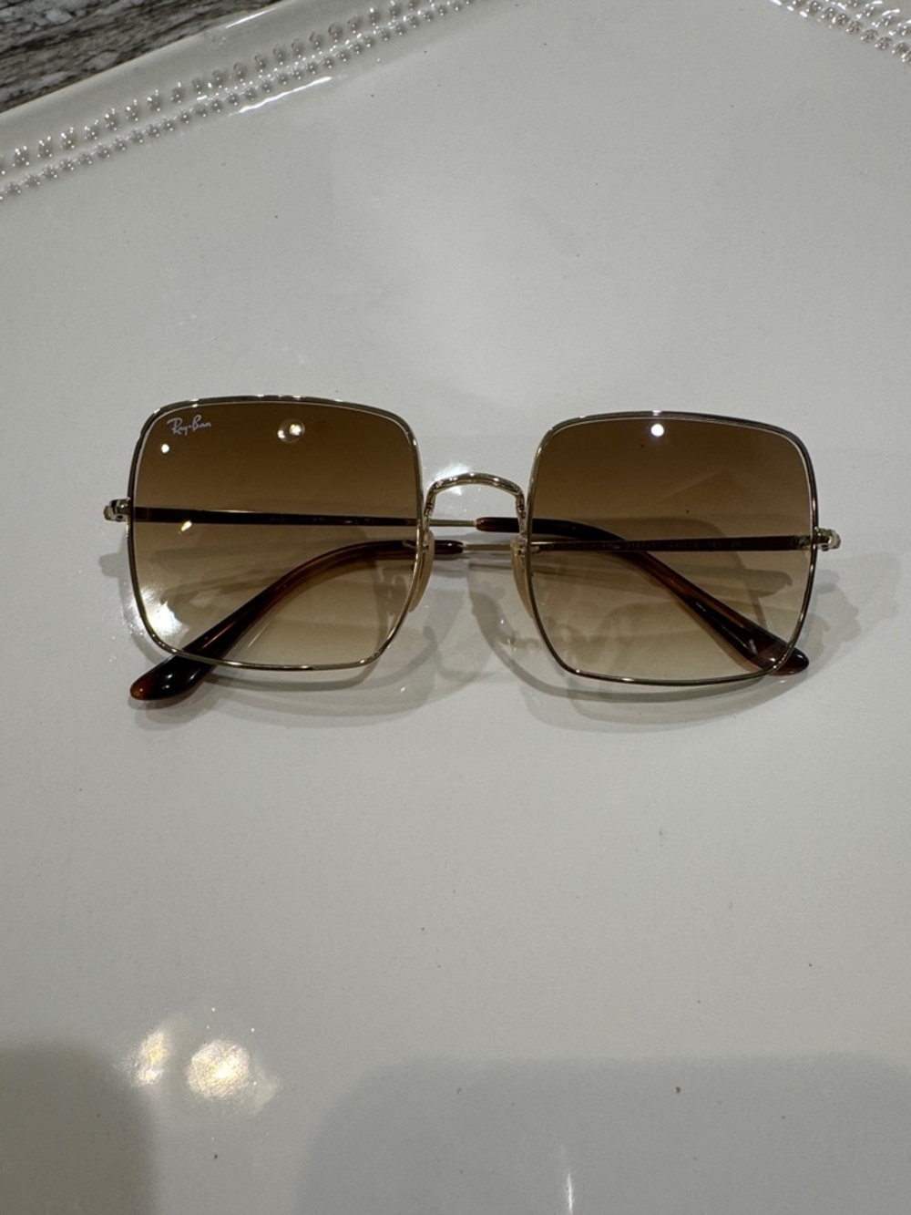 Ray-Ban Gold Frame Brown Gradient Square Sunglasses with Black Case - Picture 3 of 3